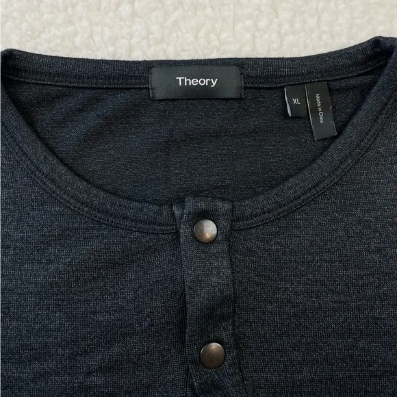 THEORY • Dark Grey Snap-Button Henley Long Sleeve Shirt